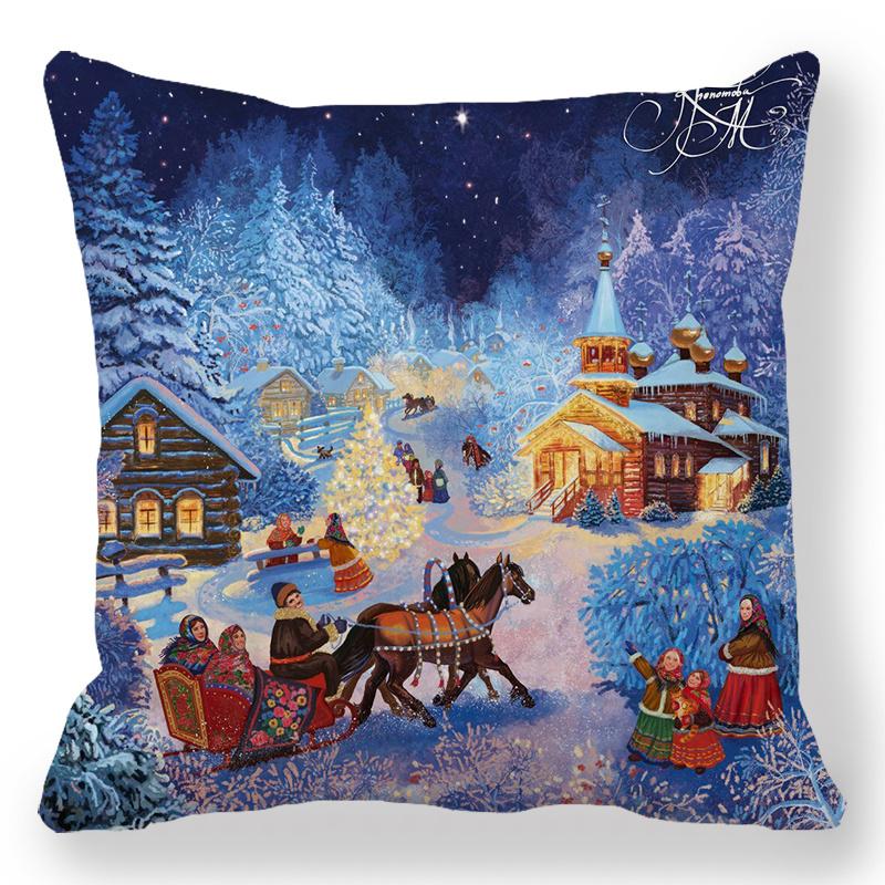Šťastný Nový Rok 2023 Vánoční ozdoba Santa Elk Sofa Dekorativní povlak na polštář 45x45cm