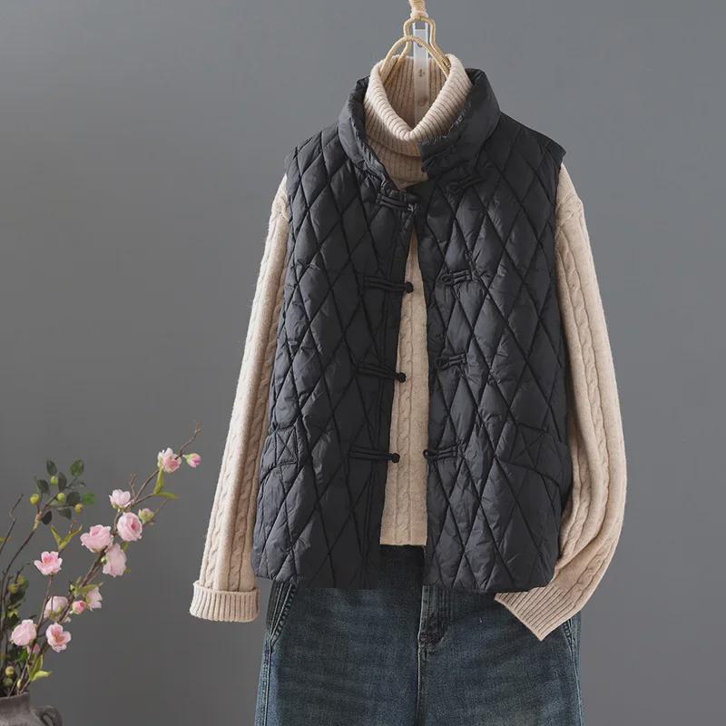 New 2023 Autumn/Winter Women's Retro Buttoned Thin Warm Cotton Vest