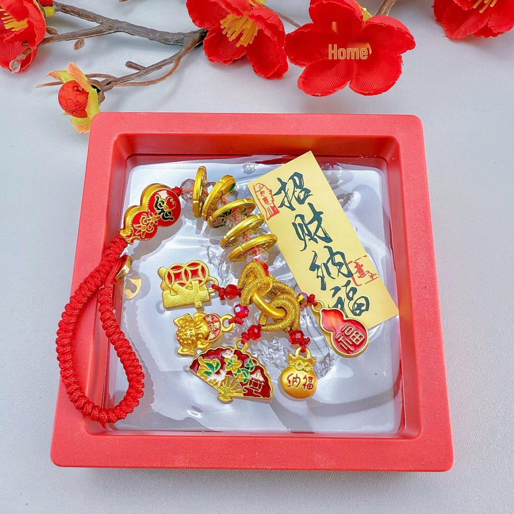 Ancient Gold Sand Cloisonné Enamel Keychains: Stylish Couple Pendants & Lucky Charms for Mobile Phones.