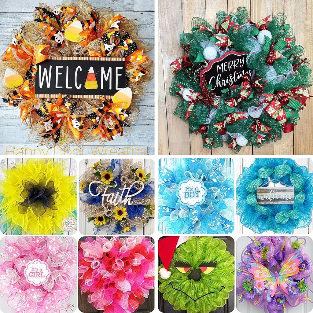 2 Pack Deco Mesh 10 Inch x 30 Feet Decor Mesh Ribbon with Metallic Foil Deco Mesh Wreath Supplies Ribbon Mesh Roll for Spring Wreaths, Craft, Party