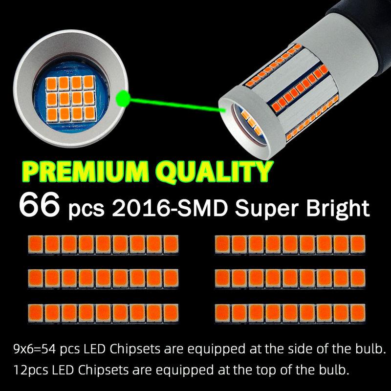 Supber Bright 66SMD 7507 PY21W BAU15S 1156 P21W BA15S T20 7440 WY21W LED Bulb Amber Yellow Turn Signal Light Canbus Error Free