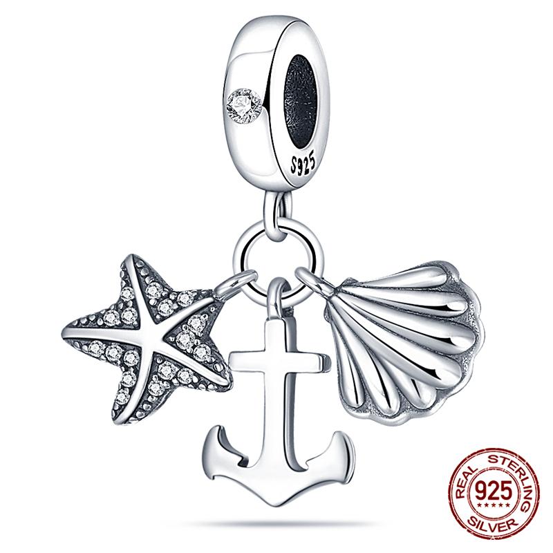 100% Genuine 925 Sterling Silver Ocean Collection Seashell Turtle and Heels Charm Beaded for Original  Bracelet Bracelet