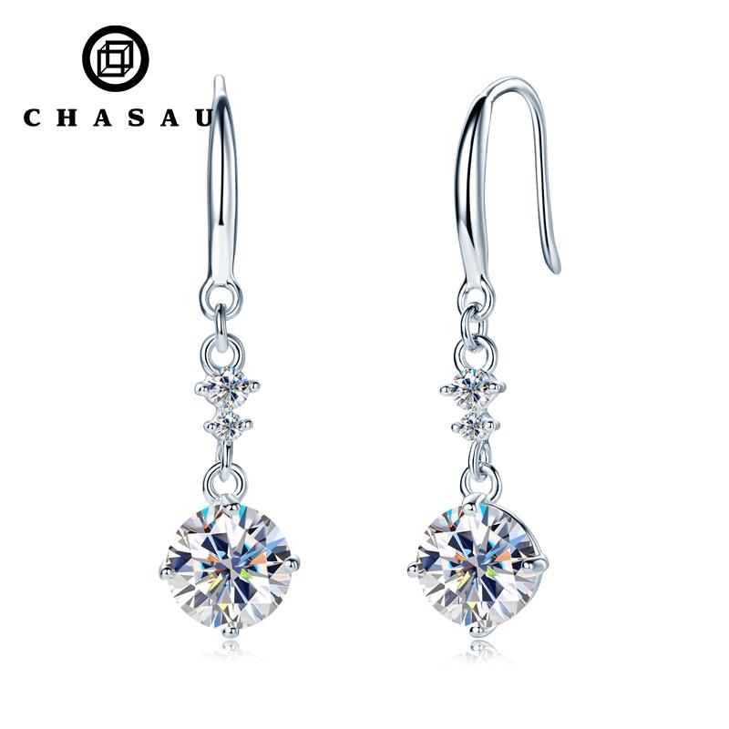 100% D Color 6.5mm 1ct Moissanite Diamond Hook Real Silver 925 Dangle Drop Earring for Women Wedding Jewelry Valentine Gift