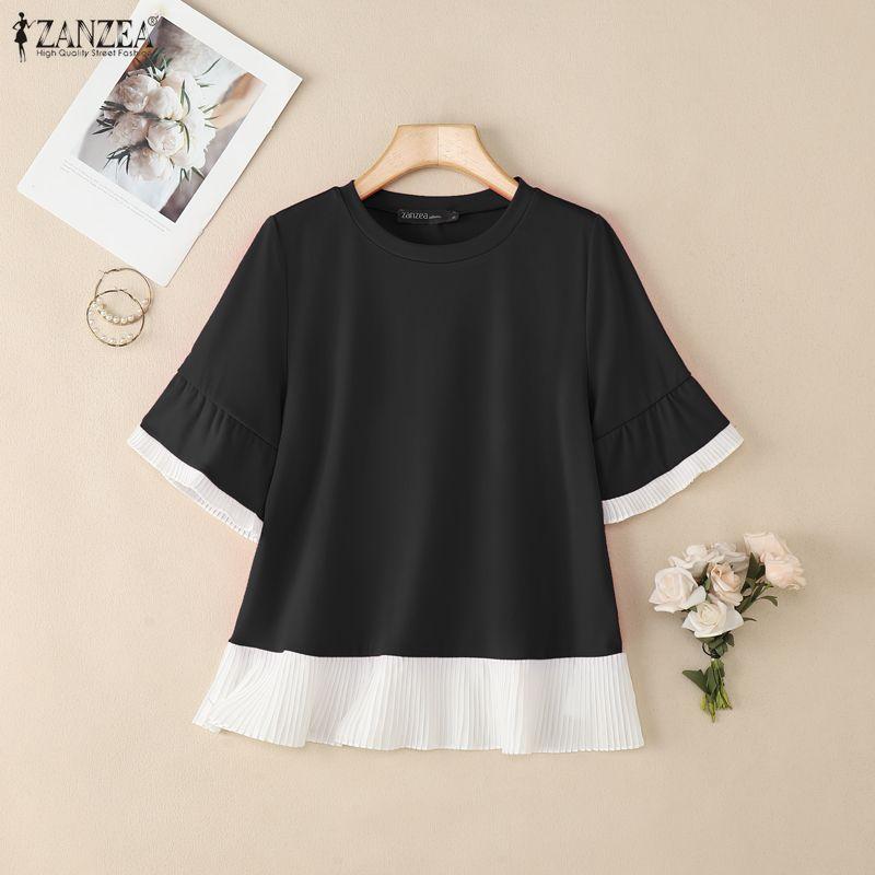 ZANZEA Women Casual Round Neck Summer Short Sleeve Blouse