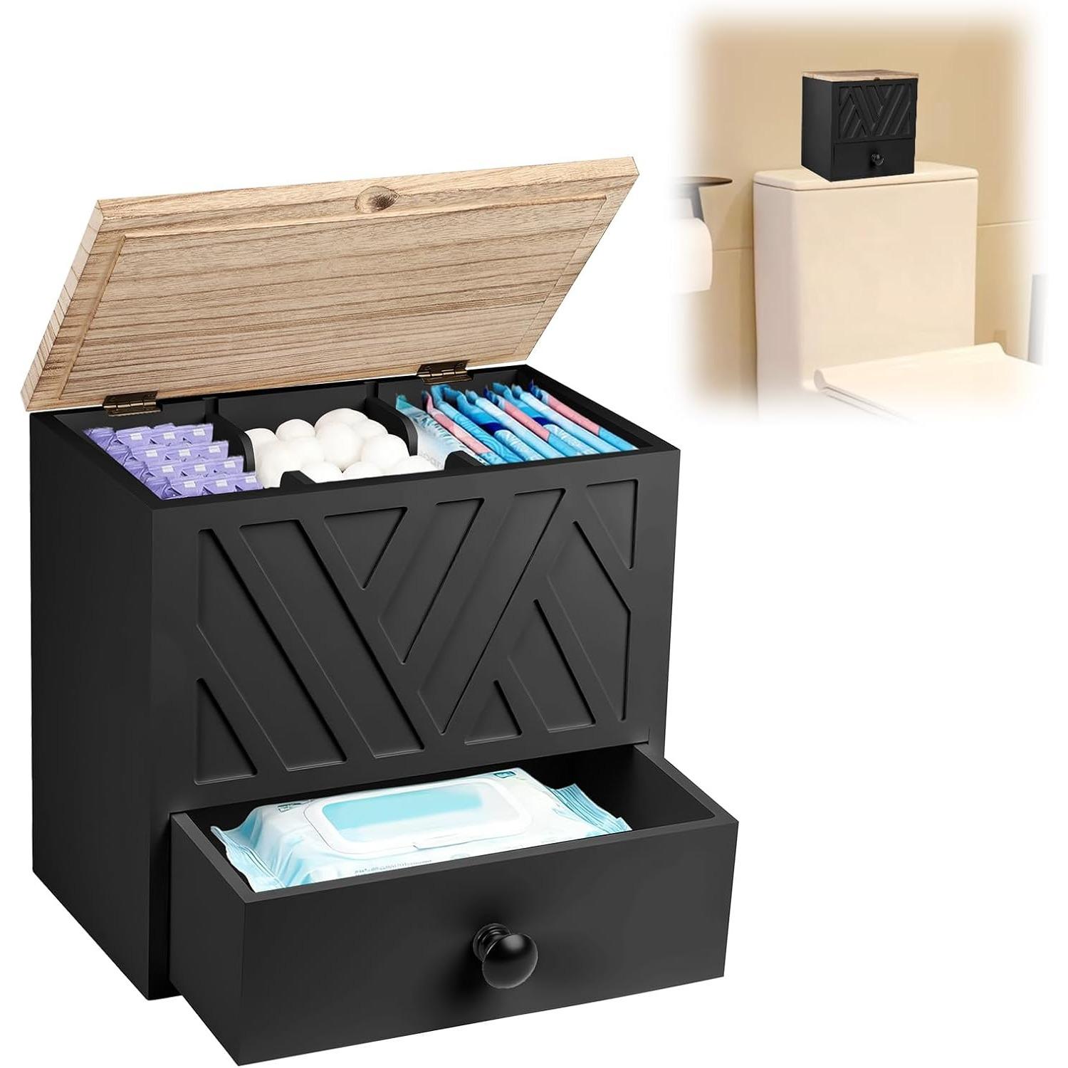 

GAESHOW Tampon Holder for Bathroom, Feminine Product Organizer with Drawer and Lid, Versatile Tampon Sanitary Pad Storage Box Period Organizer чёрный