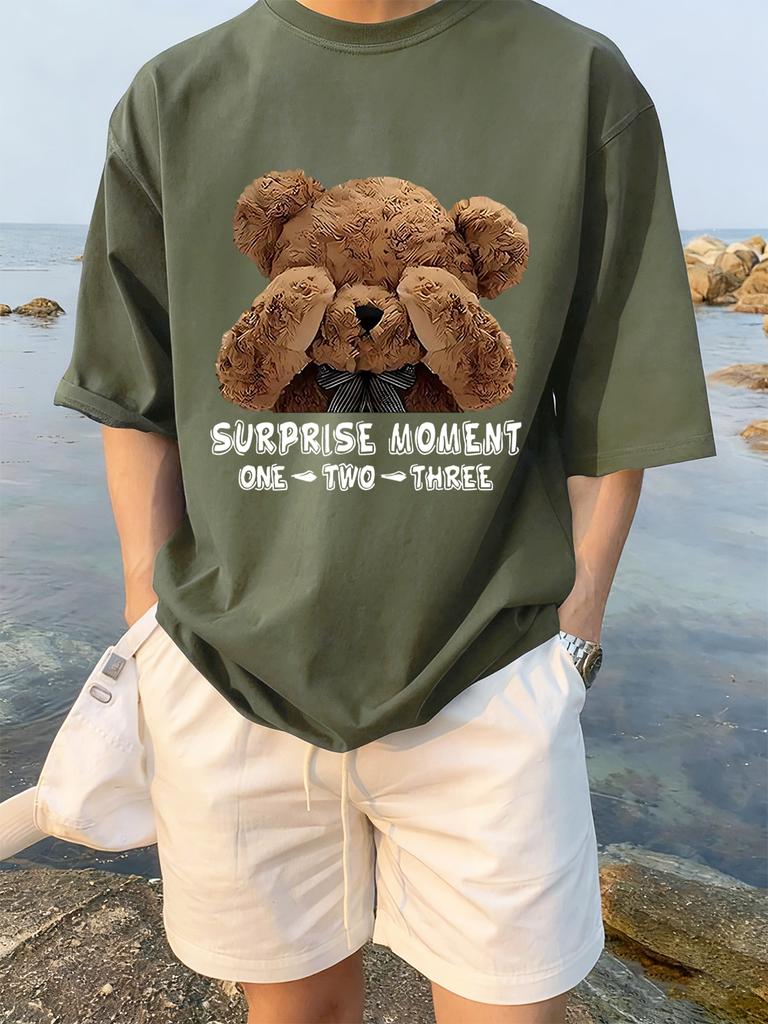 One Two Three Teddy Bear Printing TShirts Womens Summer Cotton Short Sleeve Tees Loose ONeck Soft Tops Basic Woman Clothes