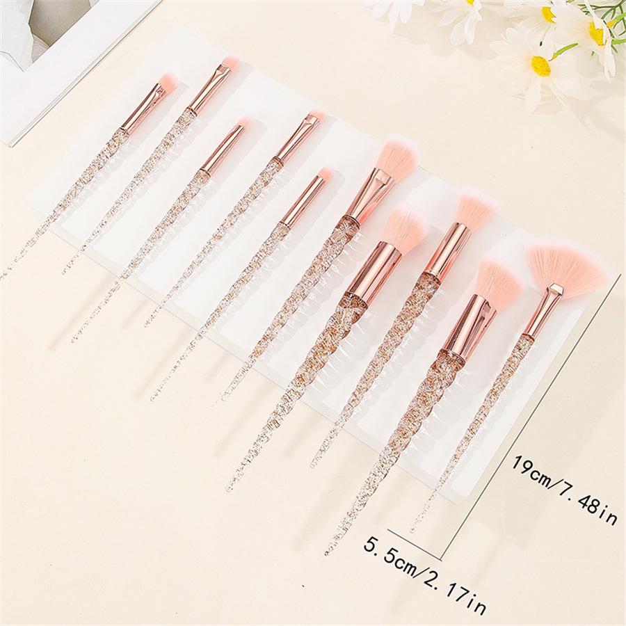 Disponible: Ensemble de 10 Pinceaux de Maquillage Licorne en Cristal – Manche Spiralé Transparent pour Poudre & Blush.
