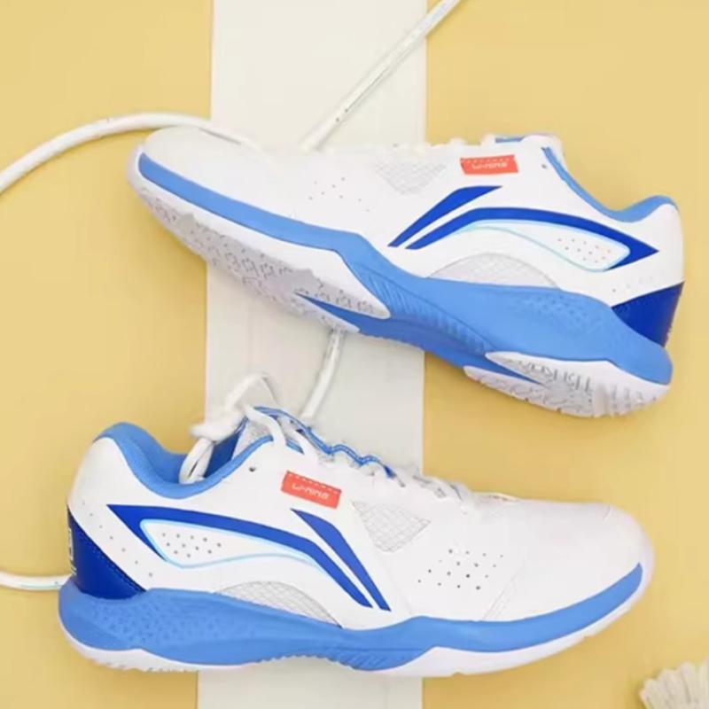 New LiNing Slip Resistant Breathable Lightweight Low Top Badminton Shoes Unisex White Blue AYTU019-4