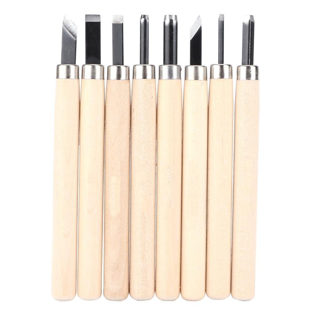 8pcs High Manganese Steel Wood Carving Tool Wooden Handle Woodworking Gouges  Woodworking DIY