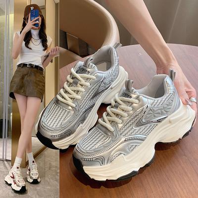 Silver Daddy Shoes New Spring and Summer Mesh Breathable Thick Sole Heightening Small Casual Sports Shoes