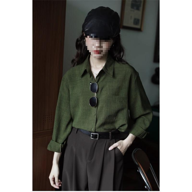 

Designed with a Loose Retro Hong Kong Style Solid Color Long-sleeved Shirt for Women New Autumn Shirt Top Green M зелёный