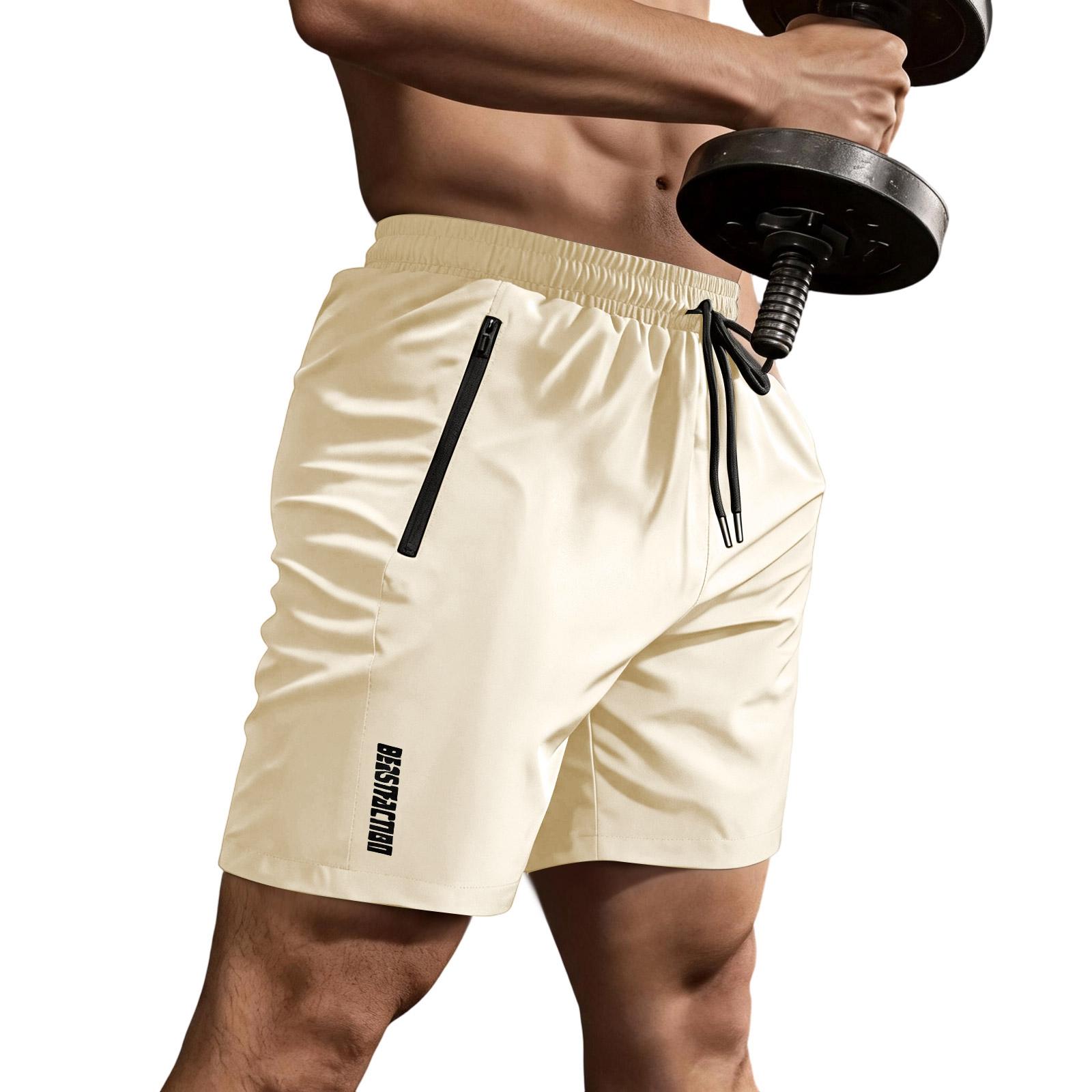 

Men’s Lightweight Breathable Athletic Shorts with Zipper Pockets Quick Dry Fabric for Workout Running Training Gym L хаки