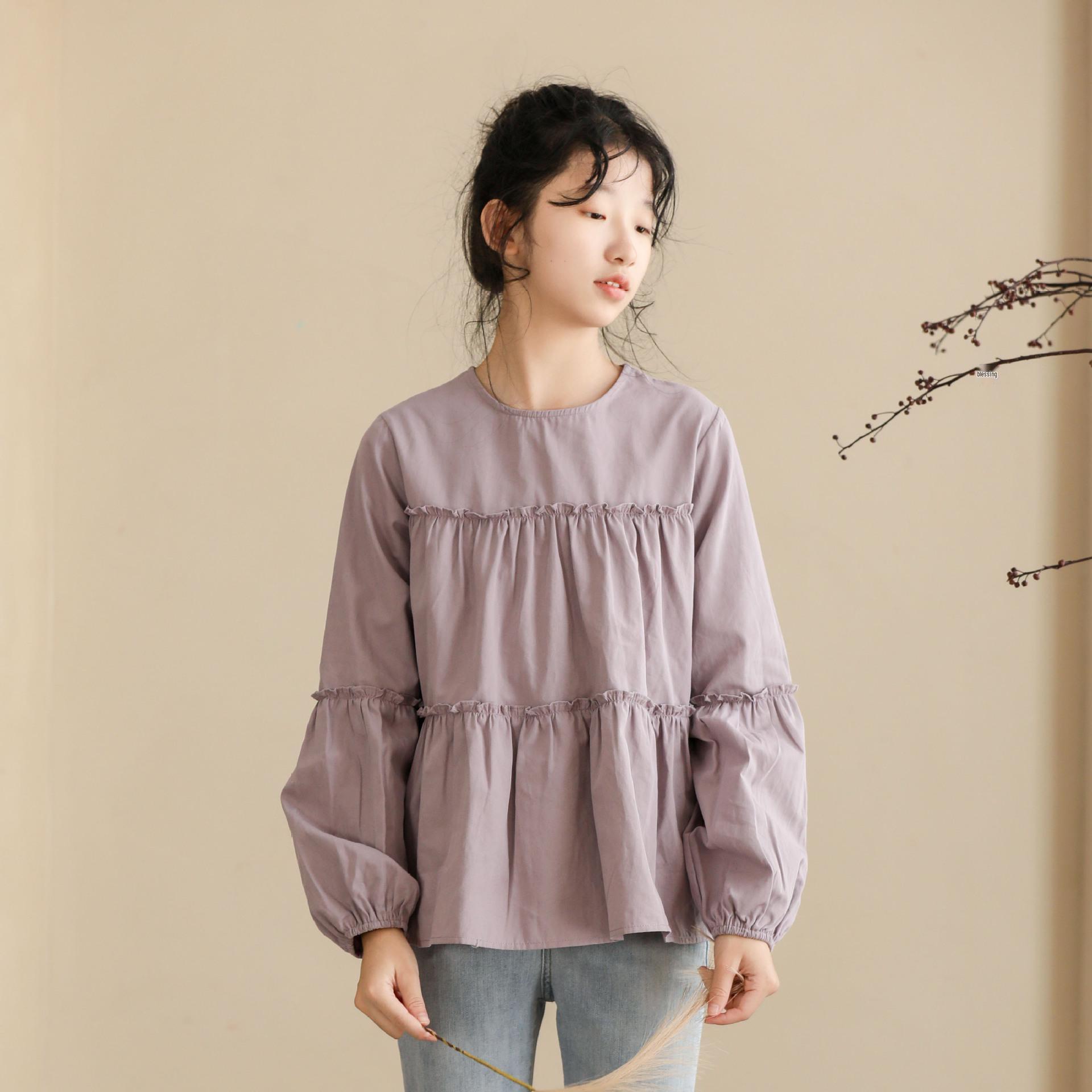 

2024 Осень/Зима Фиолетовая бэби-долл рубашка с длинным рукавом для девочек: Милый, Молодящий Наряд для Родителей и Детей для Учеников Средней Школы 160 cm