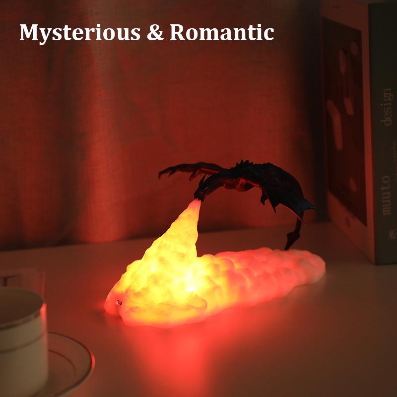 3D tisk LED dračí lampy Noční světlo Teplé světlo Spící Doprovodné světlo USB nabíjecí světlo Umělecké dílo Světlo do postele Pro fanoušky draka Pokojová dekorace