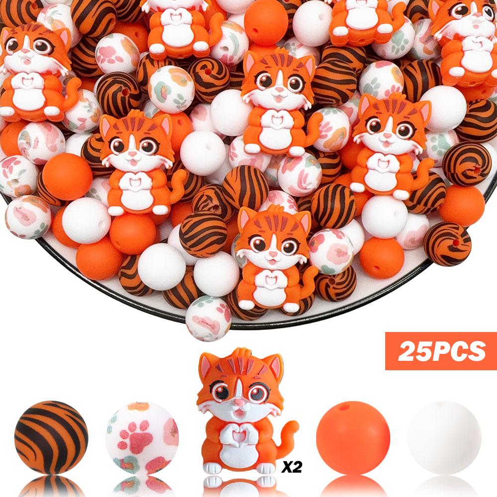 

25/45/62PCS 3D cat series silicone bead set, perfect for DIY handmade crafts such as keychains, necklaces, bracelets, etc