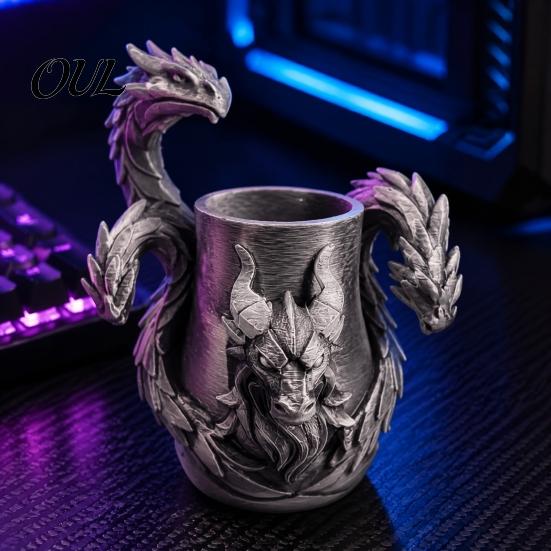 3D Printed Desk Organizer Three-Headed Dragon Pen Holder, Fantasy Organizer, Decorative Flower Vessel Realistic Scale Details Ornament for Pens