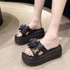 Fashion 7CM Platform Slippers Women Sandal 2024 New Summer Flat Slippers Women Bow Leather Beach Shoes Summer Footwear for Woman