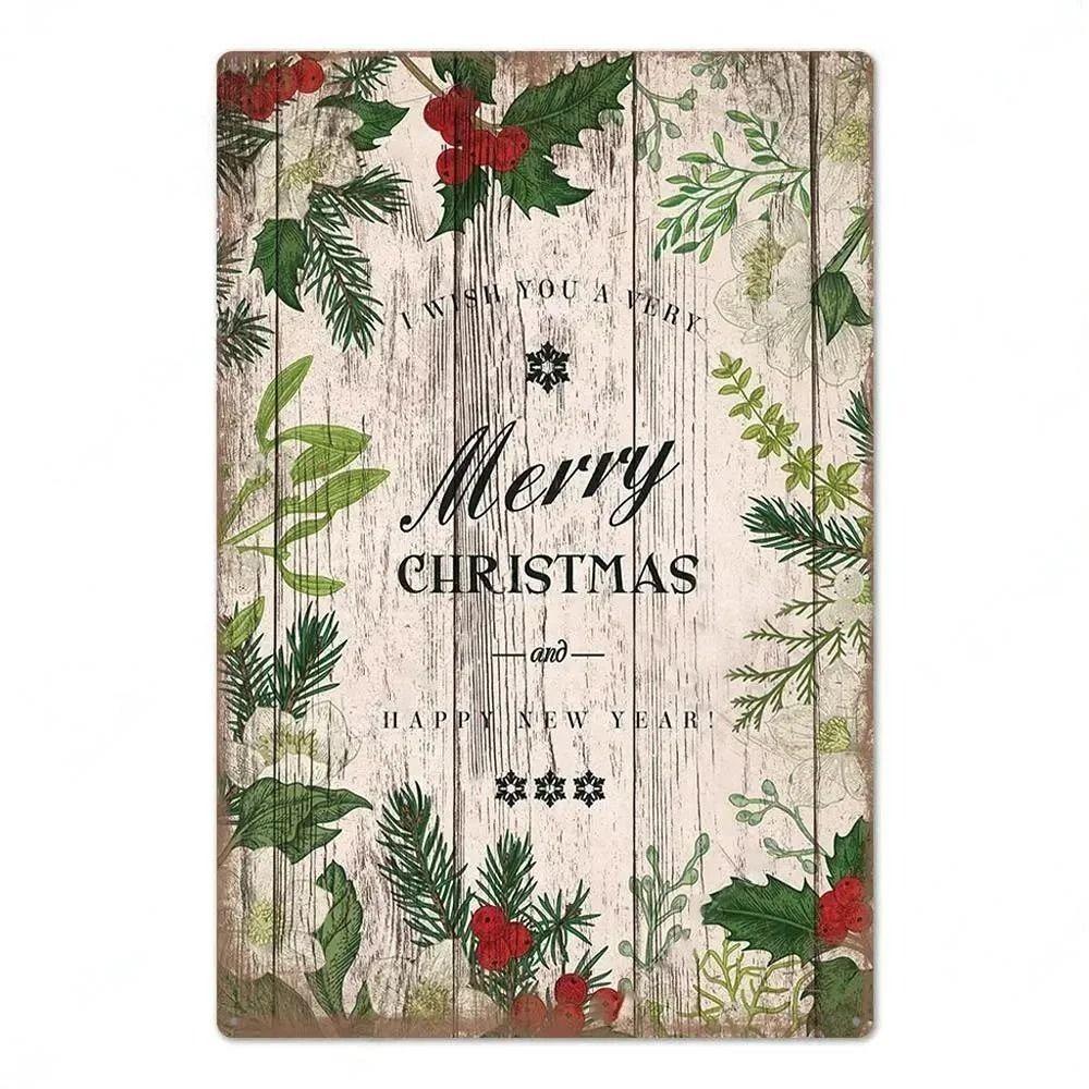 Vintage Christmas Metal Tin Sign Home Festive Wall Decor