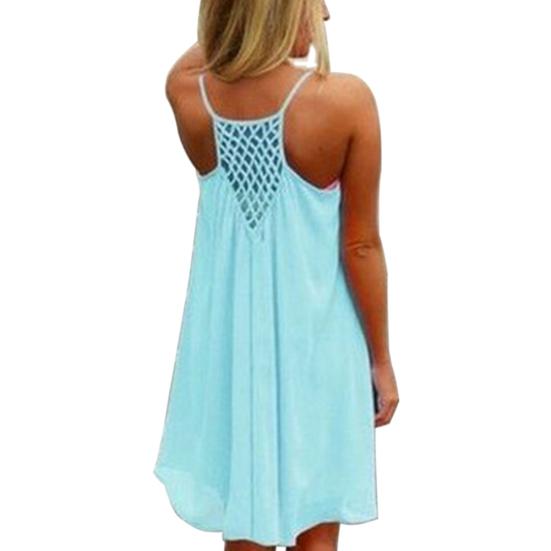 Sexy Women's Summer Casual Sleeveless Strap Backless Beach Dress for Evening Party