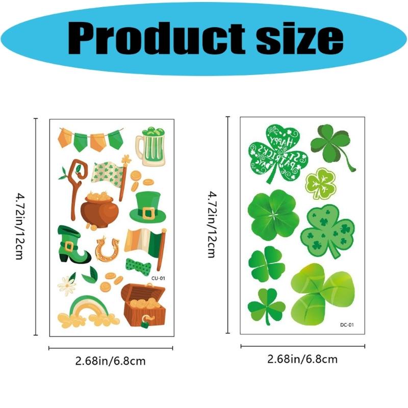 Pack of 10 Patrick' s Day Shamrock Tattooed Perfect for Sensitive Skin Easy Apply Waterproof Sticker for Celebration