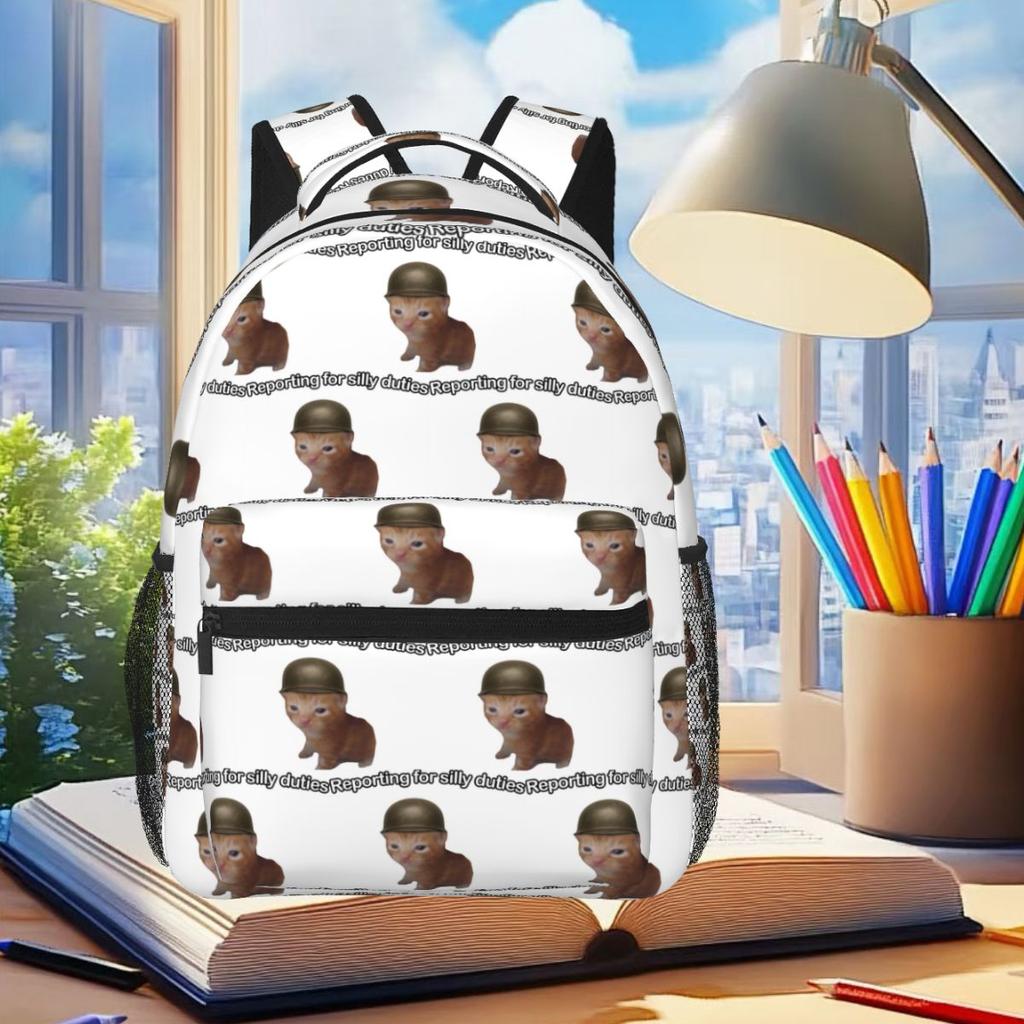 Reporting For Silly Duties Funny Cat Meme Backpack Student Boys Girls BookBag Kids School Bag Laptop Shoulder Bags for Men Women