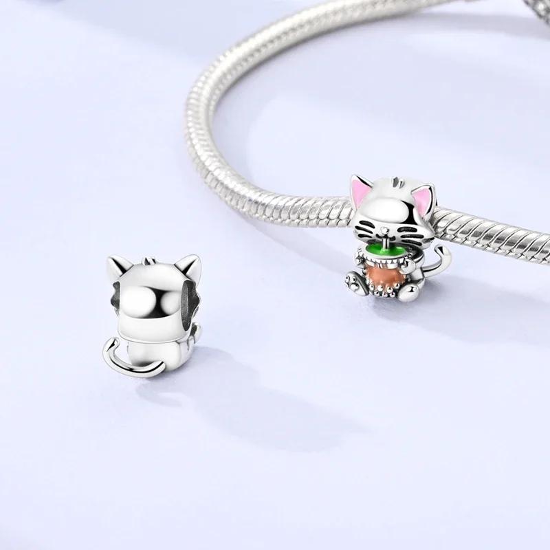 Copper Cute Animals Series Black Cat Beads Bear Puppy Pet Charm Fit Original Bracelet For Women Diy Fine Exquisite Gift