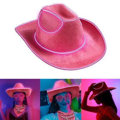 LED Flat Cap Brimmed Hat Western Light-up Cowgirl Hat Magician Hat Adult Girl Cos-play Costume Hat Night Club Headwear