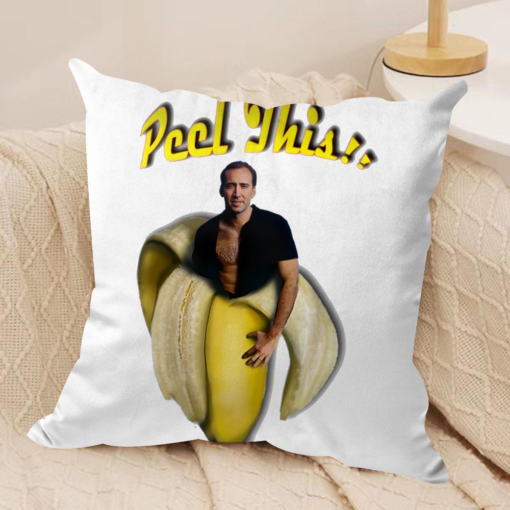 NNicolas Cage In A Banana Cushion Cover Silky Short Plush Invisible Zipper Dustproof Sofa Pillow Case for Home Decor