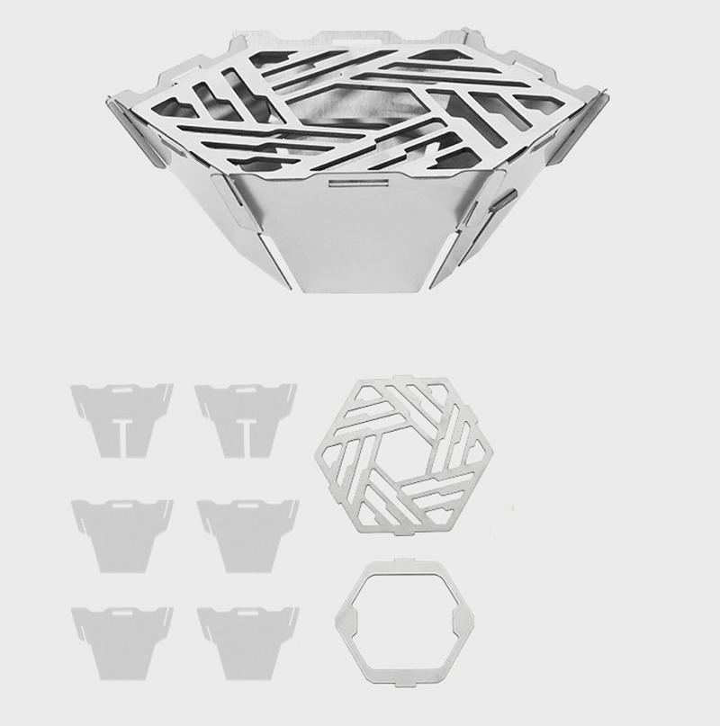 Outdoor Camping Card Wind Shield Stainless Steel Detachable Hexagonal Wind Shield Fire Gathering Energy-Saving Wind Shield серебряный
