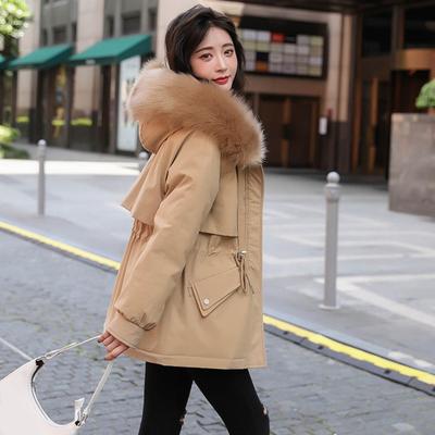 Women Padded Jacket Thickened Plush Lined Coat with Drawstring Waist Winter Warm Puffer