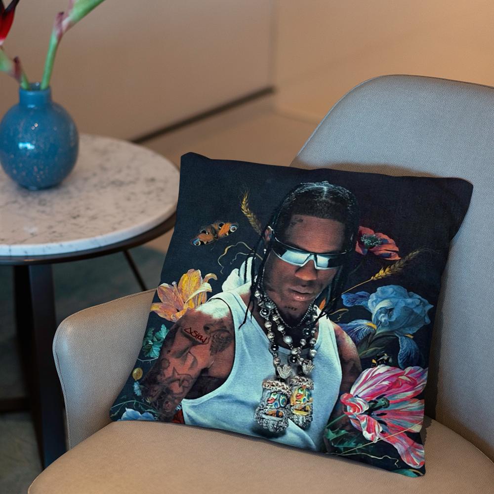 T-Travis S-Scott Cushion Cover 2-in-1 Reversible Plush Pillow Cover | Car/Sofa/Bed | Perfect Gift