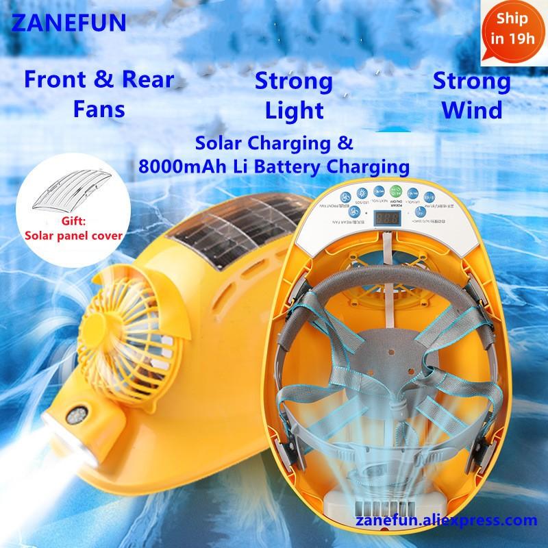 Safety Helmet With 2 Fans LED Headlight 10000mAh Rechargeable Battery Bluetooth Vented ABS Hard Cap Outdoor Work Helmet