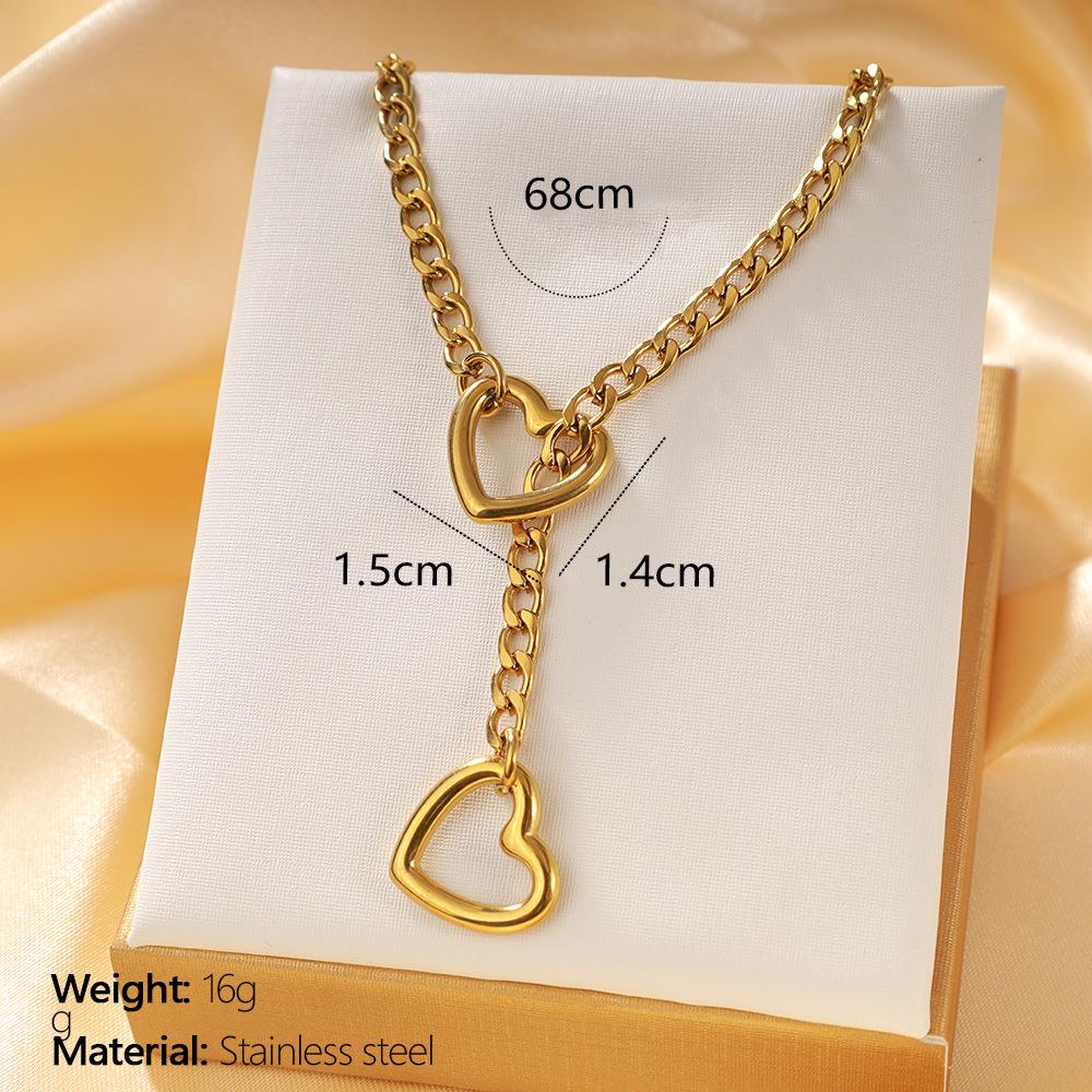 Heart-Shaped Retro Punk Metal Chain Necklace - Trendy Unisex Hollow Heart for Men, Women, Couples