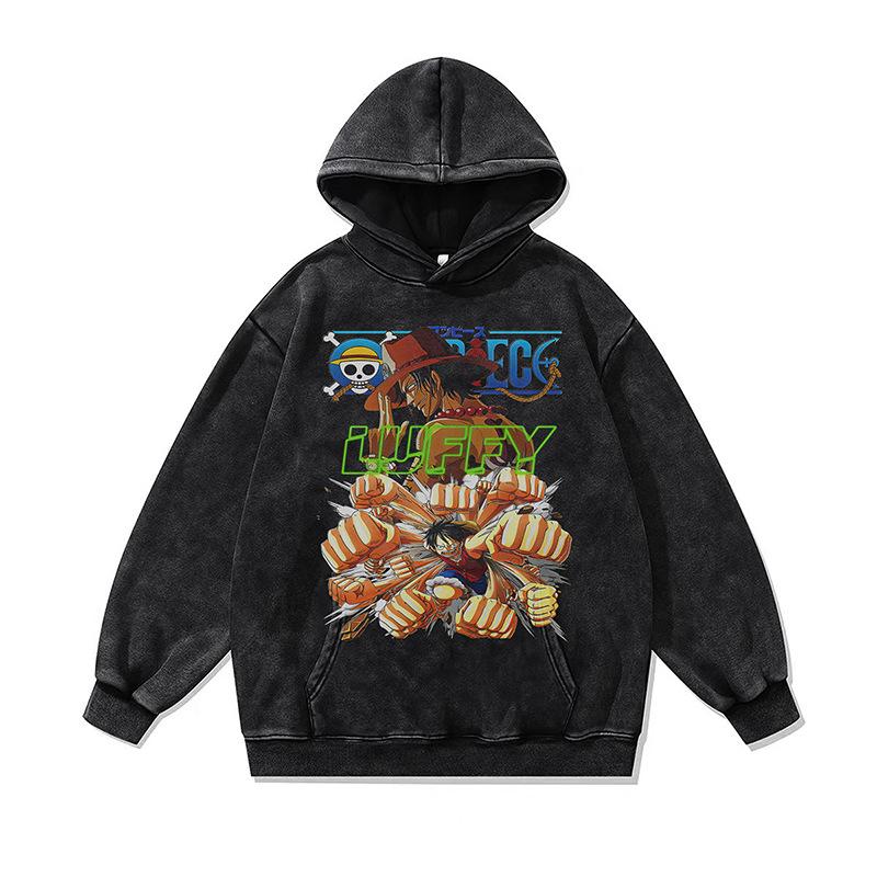 American Retro Skull Print Hoodie Jacket Autumn And Winter Heavy Washed Old Hooded Sweater Men And Women