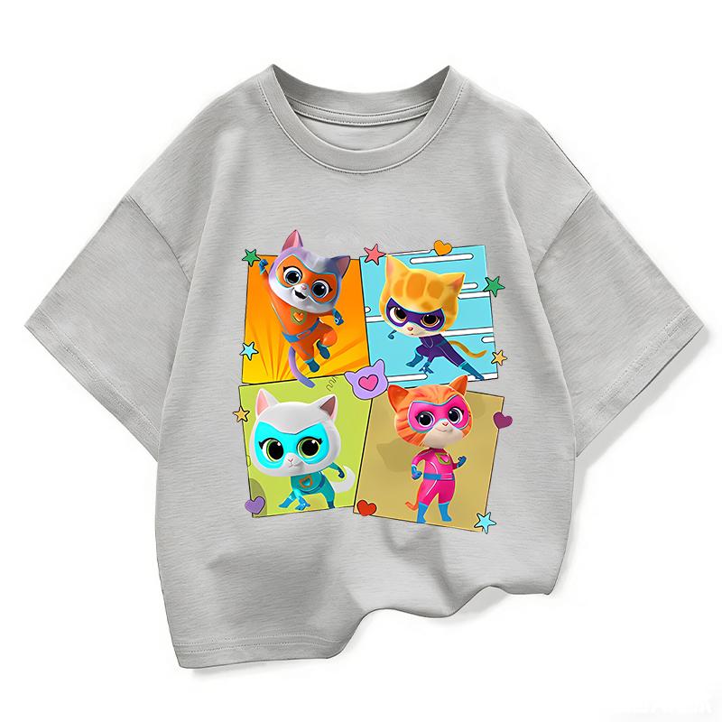 2026 SuperKitties Summer T-shirt Boy Cartoon Pride Tshirt Short Tops Y2k Print Anime Tees Kids Clothes Girls
