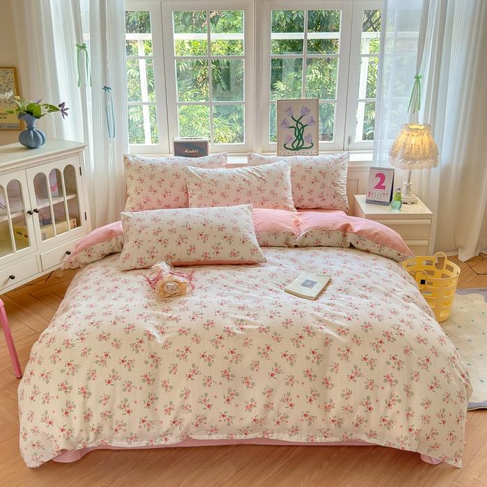 3pc 100% Cotton Duvet Cover Set,no fill,Elegant Floral Soft Breathable And Skin-friendly, Single Queen Size for Bedding Set