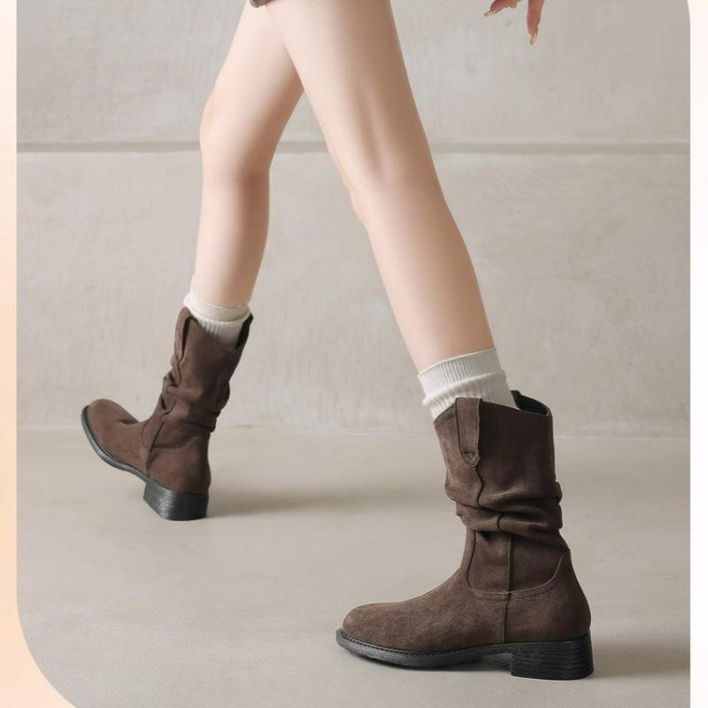 

Повышающие рост ботильоны Maillard женские 2025 осень новые западные ковбойские сапоги модные универсальные остроносые плиссированные сапоги-гармошка 40 темно-коричневого