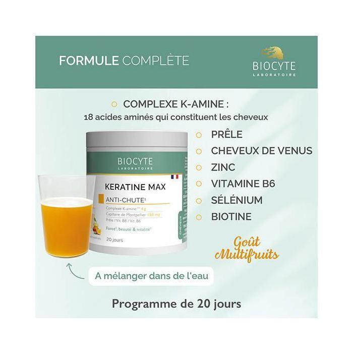 Complément alimentaire - BIOCYTE - Kératine Max - 20 doses - Cheveux revitalisés - Pousse stimulée