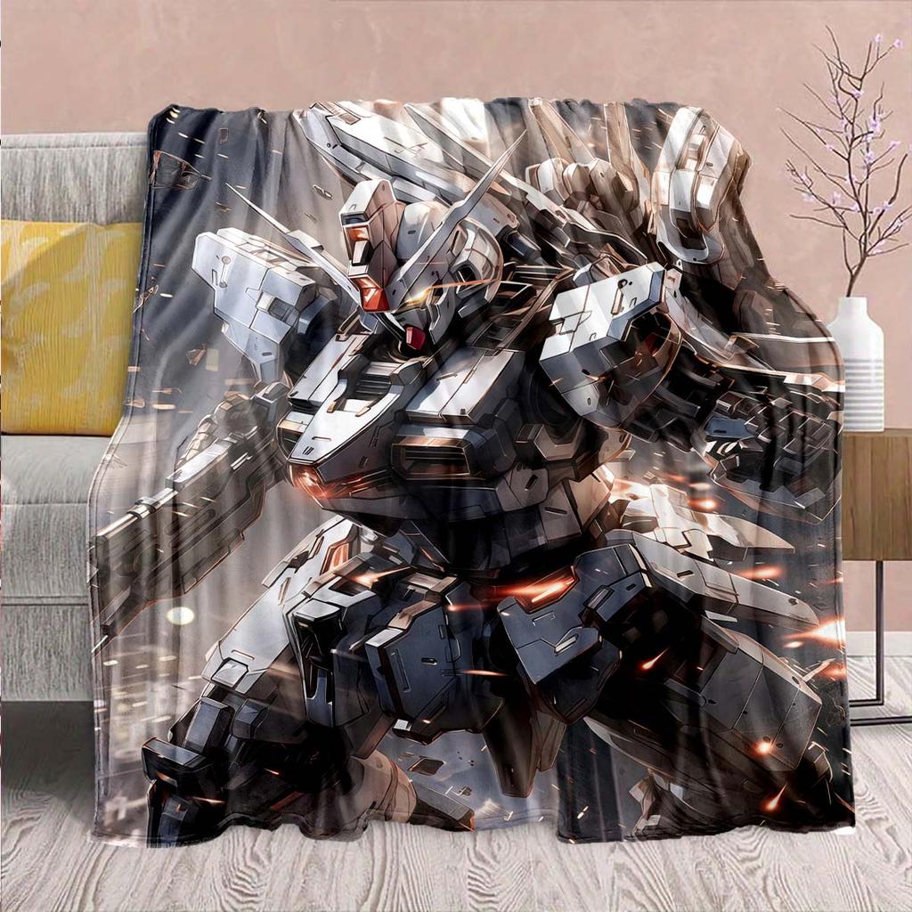 Gundam Anime Flannel Blanket - Soft Warm Perfect for Sofa, Bedding Camping Travel Office Home Decor -QJY