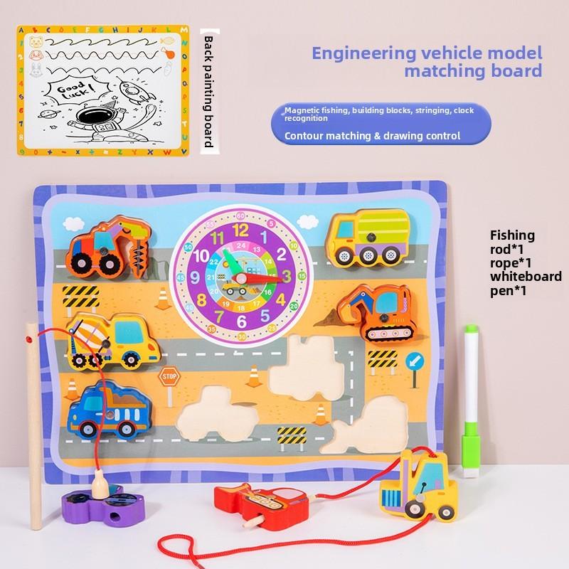 Wooden Fishing Bead Clock Puzzle Board For Toddler Early Education And Brain Development