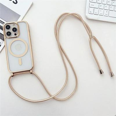 Kryt na telefon Crossboby Lanyard s pokovením pro iPhone 16E 16 15 14 13 12 Pro Max pro Magsafe magnetický náhrdelník s šňůrkou a provazem