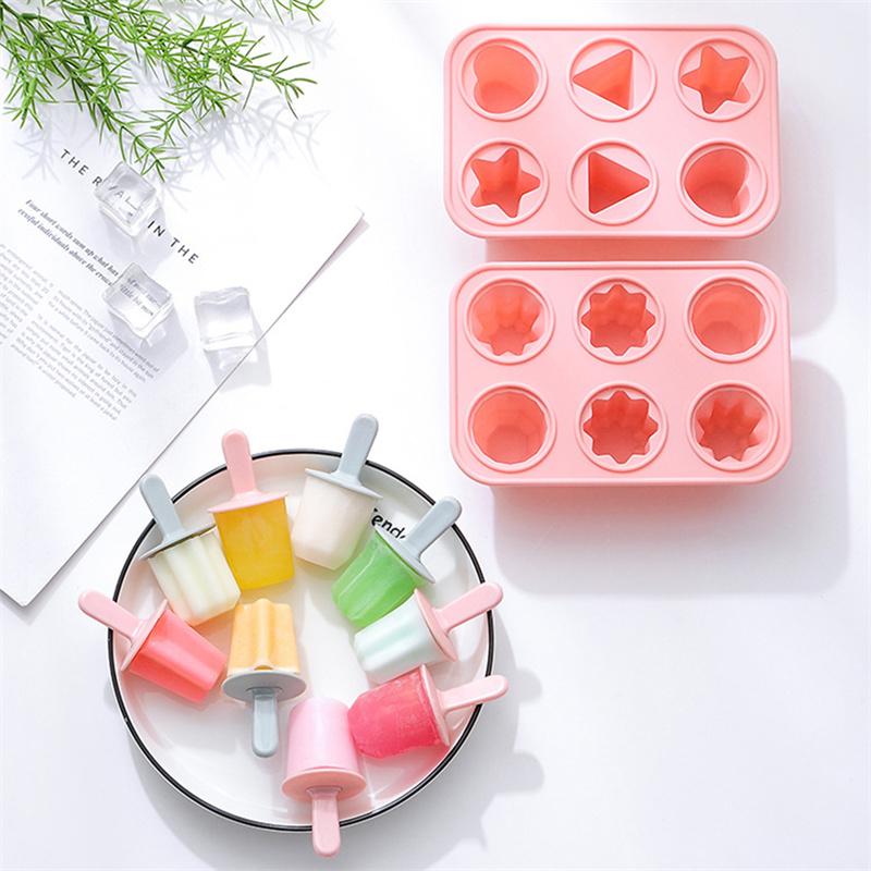 Silicone Mold Ice Cream Mold 6 Hole Popsicle Mould Ice Cube Tray Reusable DIY Homemade Ice Cream Maker Tools Kitchen Accessories
