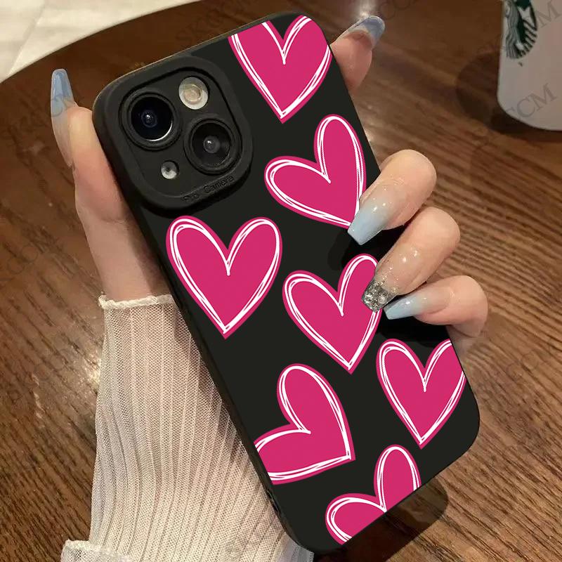 Luxury Red Love Heart Soft Silicone Phone Case For iPhone 15 14 13 12 11 Pro Max Mini XR X XS Max 7 8 Plus Matte Back Cover