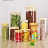 Square Glass Storage Jar with Bamboo Lid for Home Display and Storage