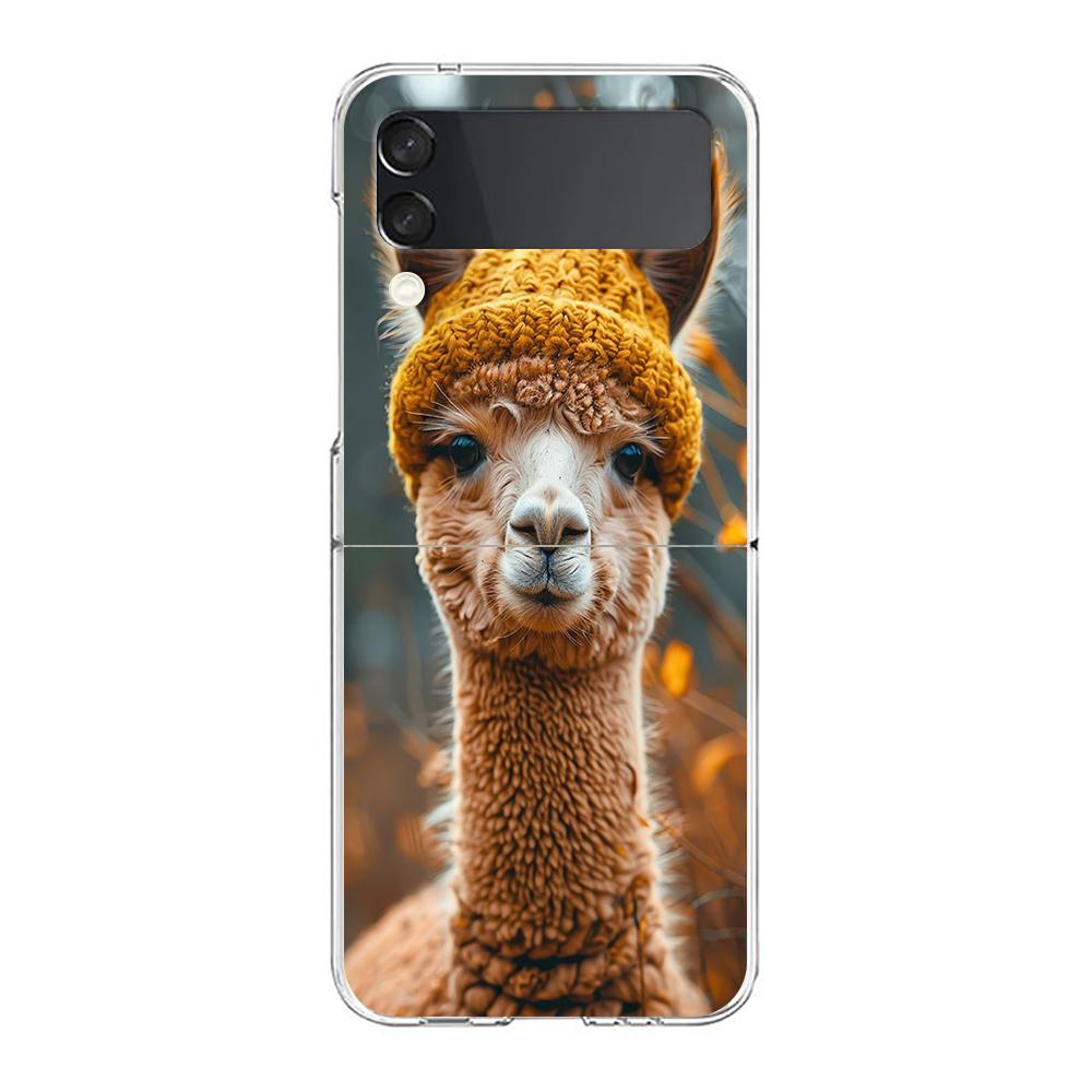 Phone Case For Samsung Galaxy Z Flip 3 4 5 Hard Folding Clear PC Bumper Kawaii Alpaca lovely For Samsung Z Flip 6 Back Cover