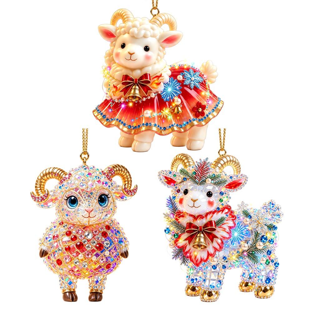 Shining Goat Pendant 2D Flat Animal Hanging Decoration New Christmas Tree Ornament  Bag Charms
