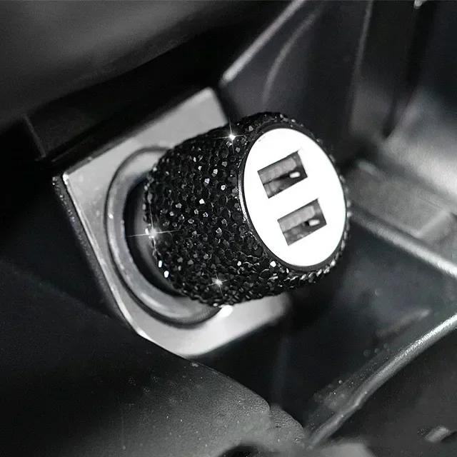 Dual USB Car Charger Bling Bling Handmade Rhinestones Crystal Decorations for Fast Charging Car Decors for IPhoneSamsung Amagi