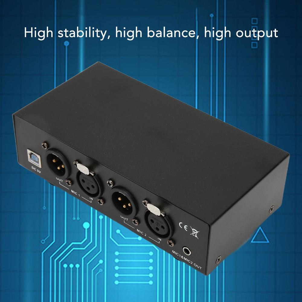 High Stability 48V Phantom Power Supply With XLR Cable 2 Channel For Condenser Microphone