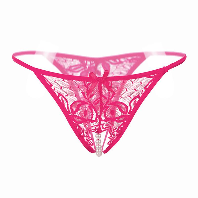 1Pc Pearl Transparent Lingerie Nylon Sexy Women Thongs Underwear Solid Color Lace Panties Open Crotch Briefs