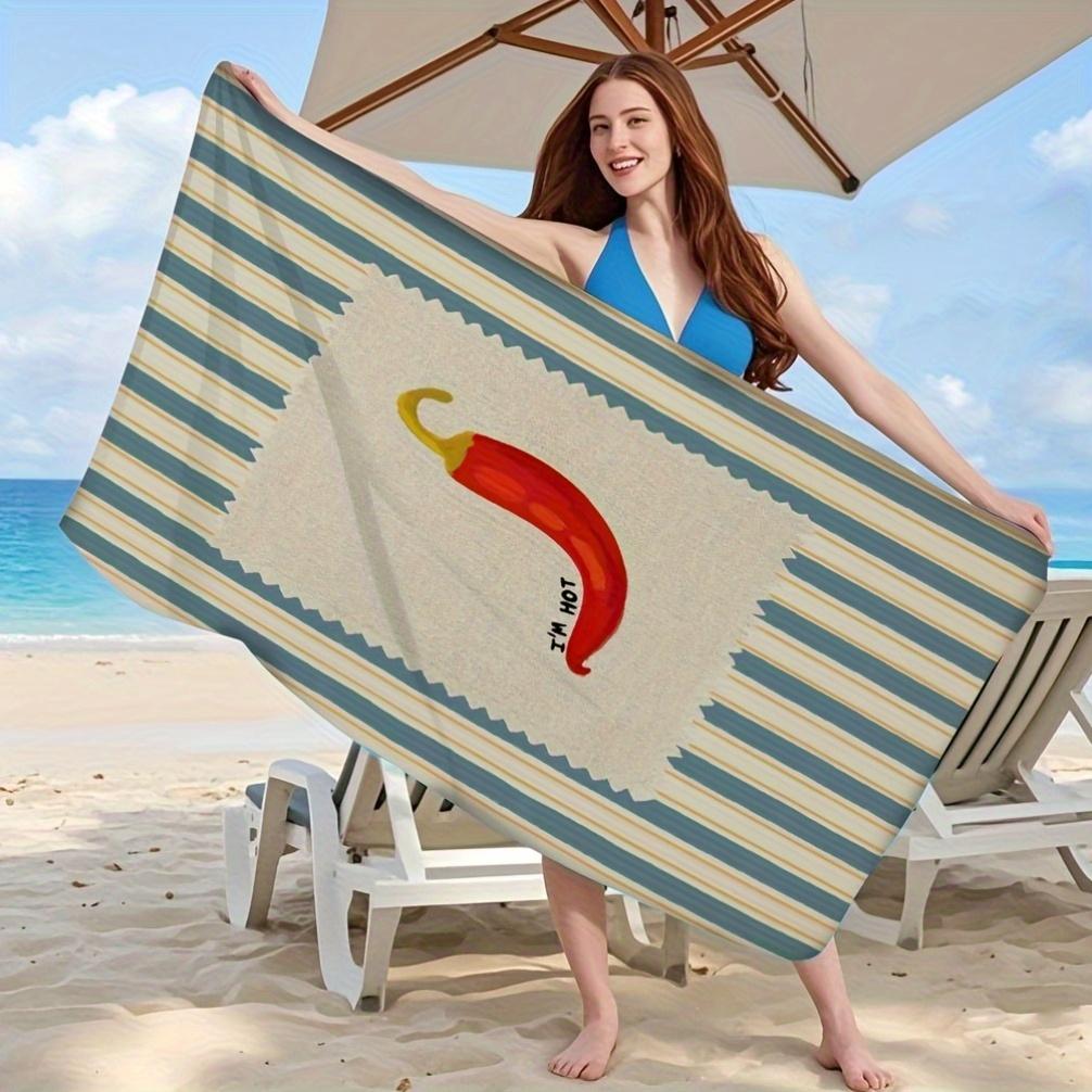 1pc Retro Chili Pepper Beach Towel - Soft, Ultra-Fine Fiber, Quick-Dry Bath Mat with "I'm Hot" Design, Perfect for Beach, Bathro